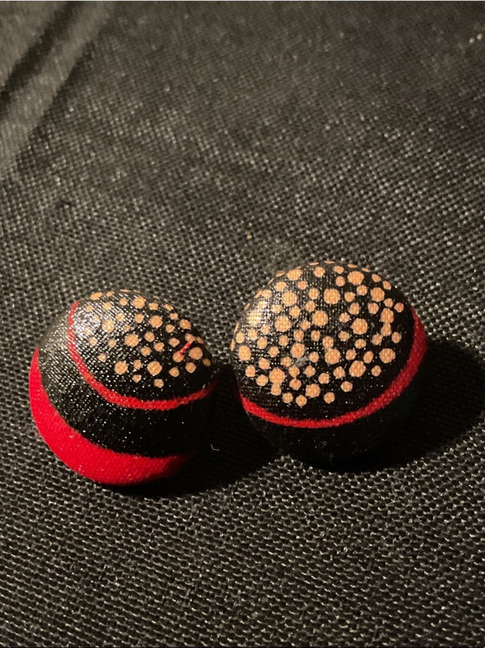 Black and Red Polka Dot Fabric Button Earrings
